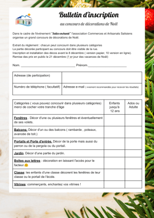 Bulletin d' inscription concours de deco de Noel